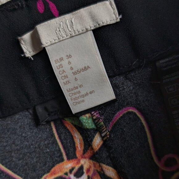 H&M Floral Print High Waist Pants Size 6 Wide Leg Ankle Palazzo Side Zip - Picture 3 of 7